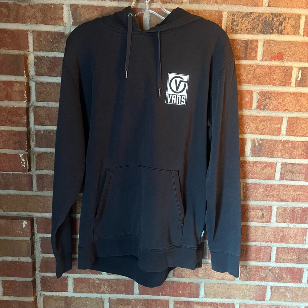 VANS Off The Wall Men M Black Graphic Logo Pullover Hoodie Sweatshirt Pocket EUC
